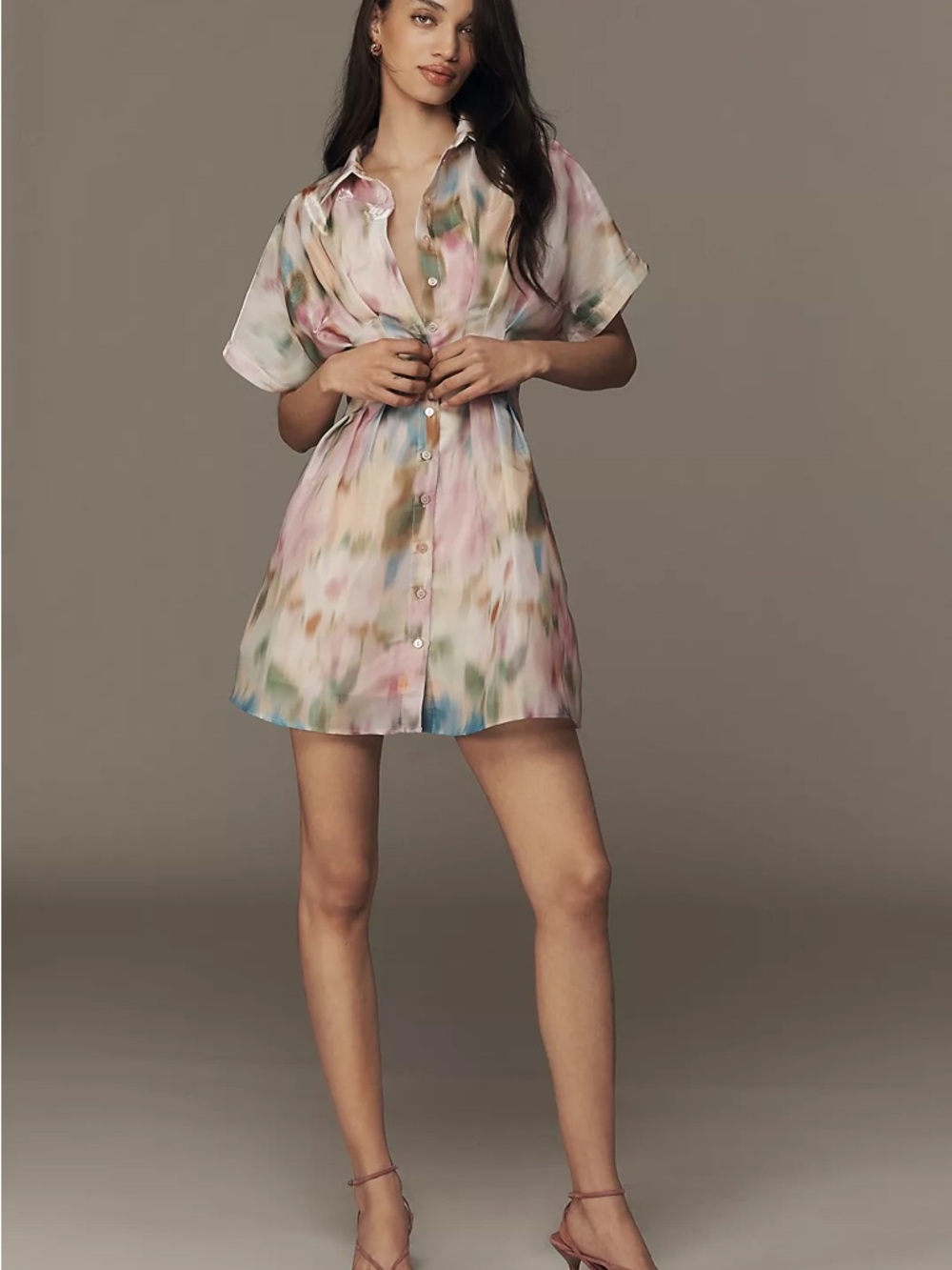 Anthropologie Watercolor Pastel Button-Front Mini Dress - Picture 4 of 5